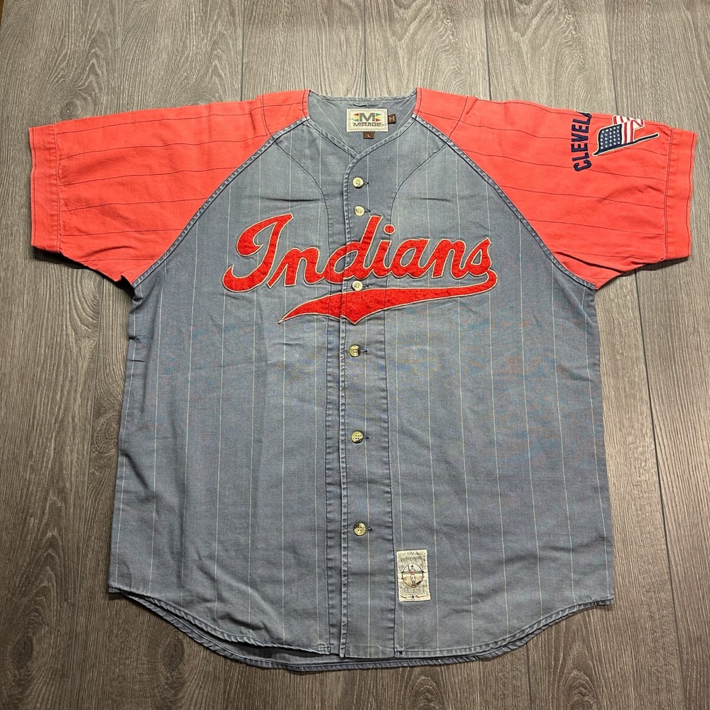 Vintage Mirage Cleveland Indians Jersey Cooperstown Collection Pinstripe Mens L